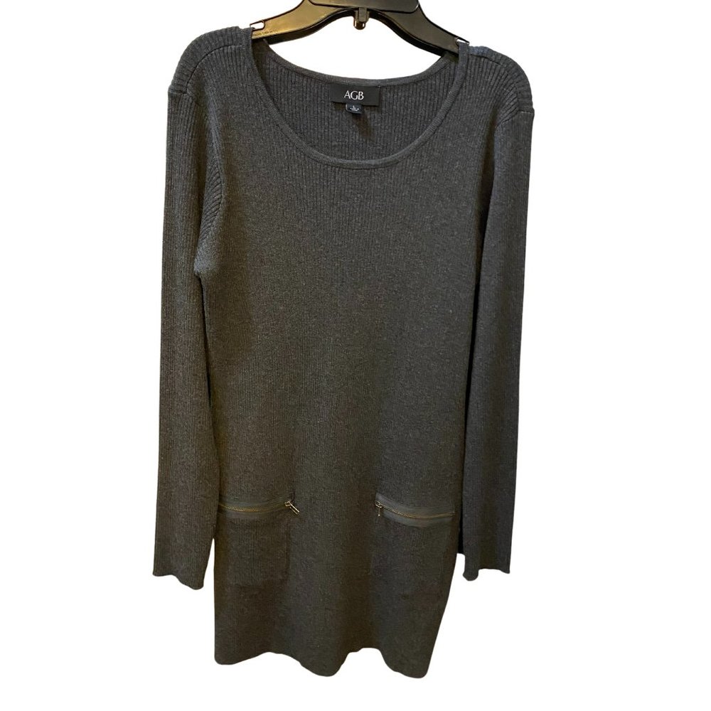 AGB GRAY LONG SWEATER WITH ZIPPER POCKETS WOMEN'S SIZE LARGE SOFT STRETCH NWT